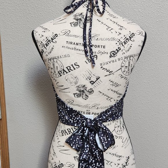 Crop Halter Top Black Sequin Print Backless - Medium - NEW - Picture 5 of 5